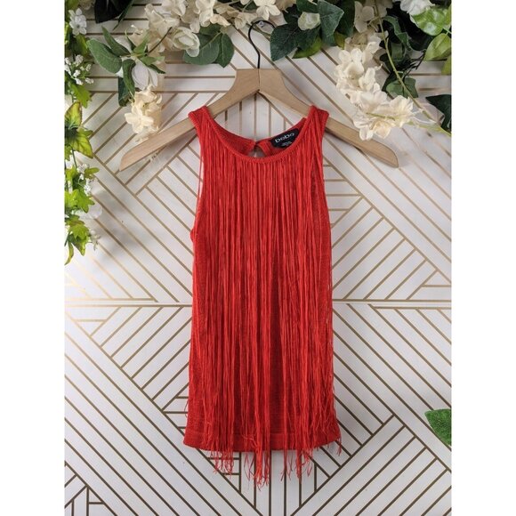 Bebe Fringe Tassel Flowy Tank Top Sleeveless Orange Size Small READ - Picture 1 of 9